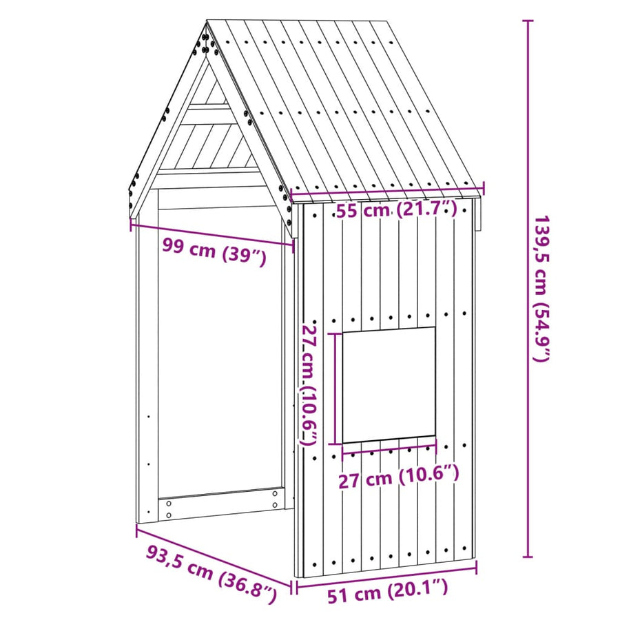 Kinderbedhuisje 5x99x139,5 cm massief grenenhout wasbruin