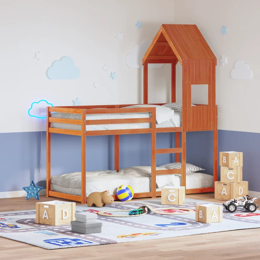 Kinderbedhuisje 5x99x139,5 cm massief grenenhout wasbruin