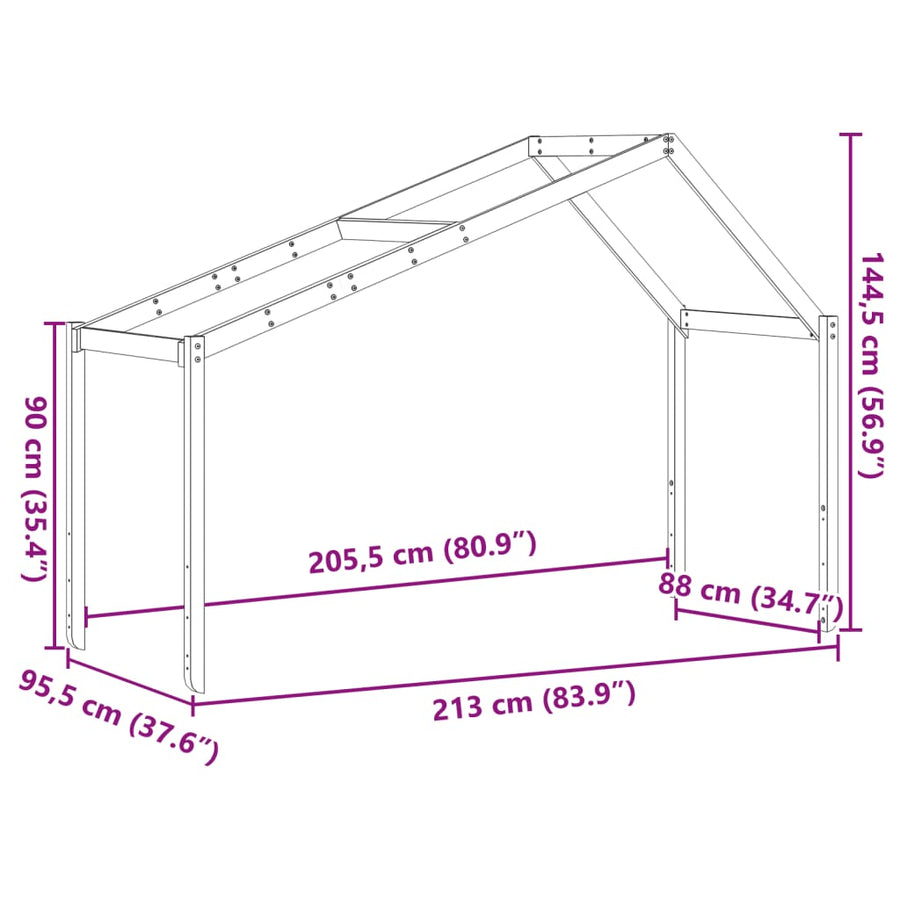 Kinderbedhuisje 213x95,5x144,5 cm massief grenenhout