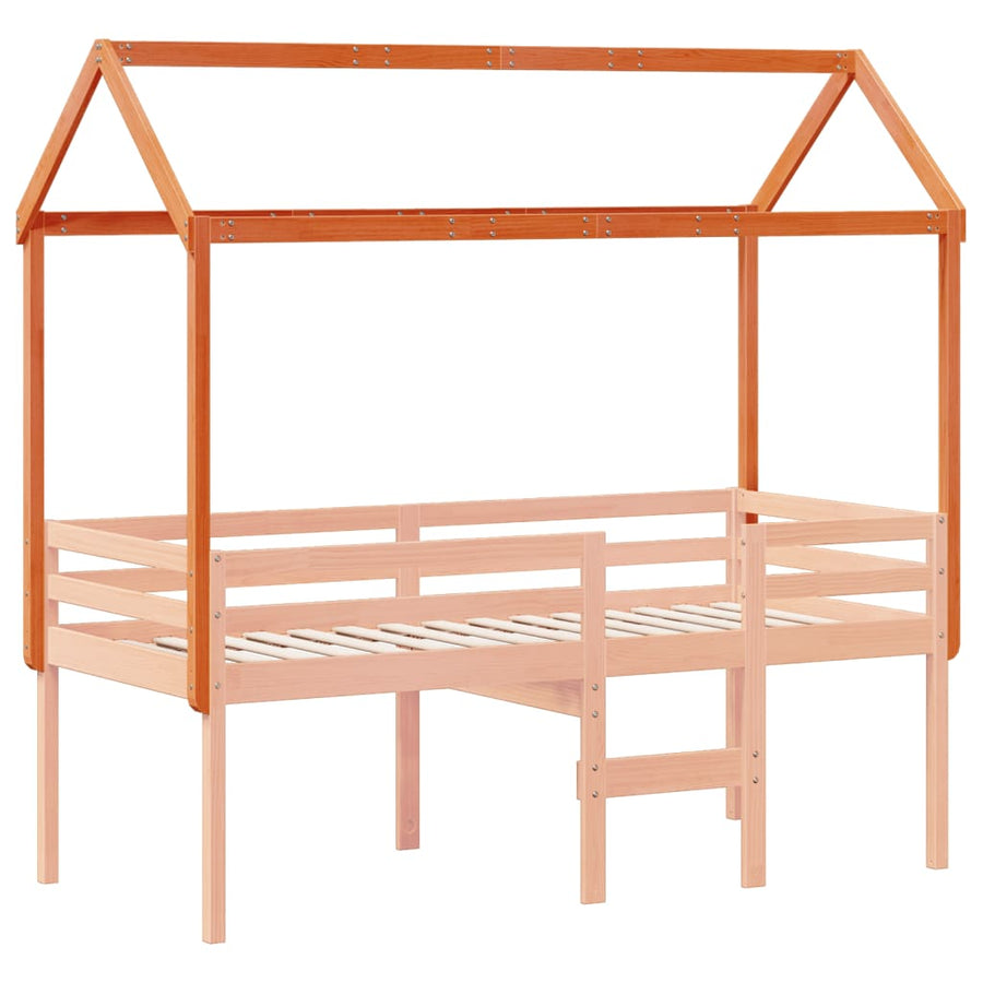 Kinderbedhuisje 217x85,5x154 cm massief grenenhout wasbruin