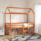 Kids bed house 207x95.5x159 cm solid pine wood wash brown