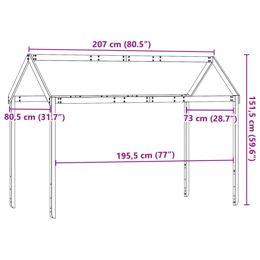 Kinderbedhuisje 207x80,5x151,5 cm massief grenenhout