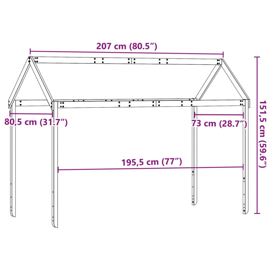 Kinderbedhuisje 207x80,5x151,5 cm massief grenenhout wasbruin
