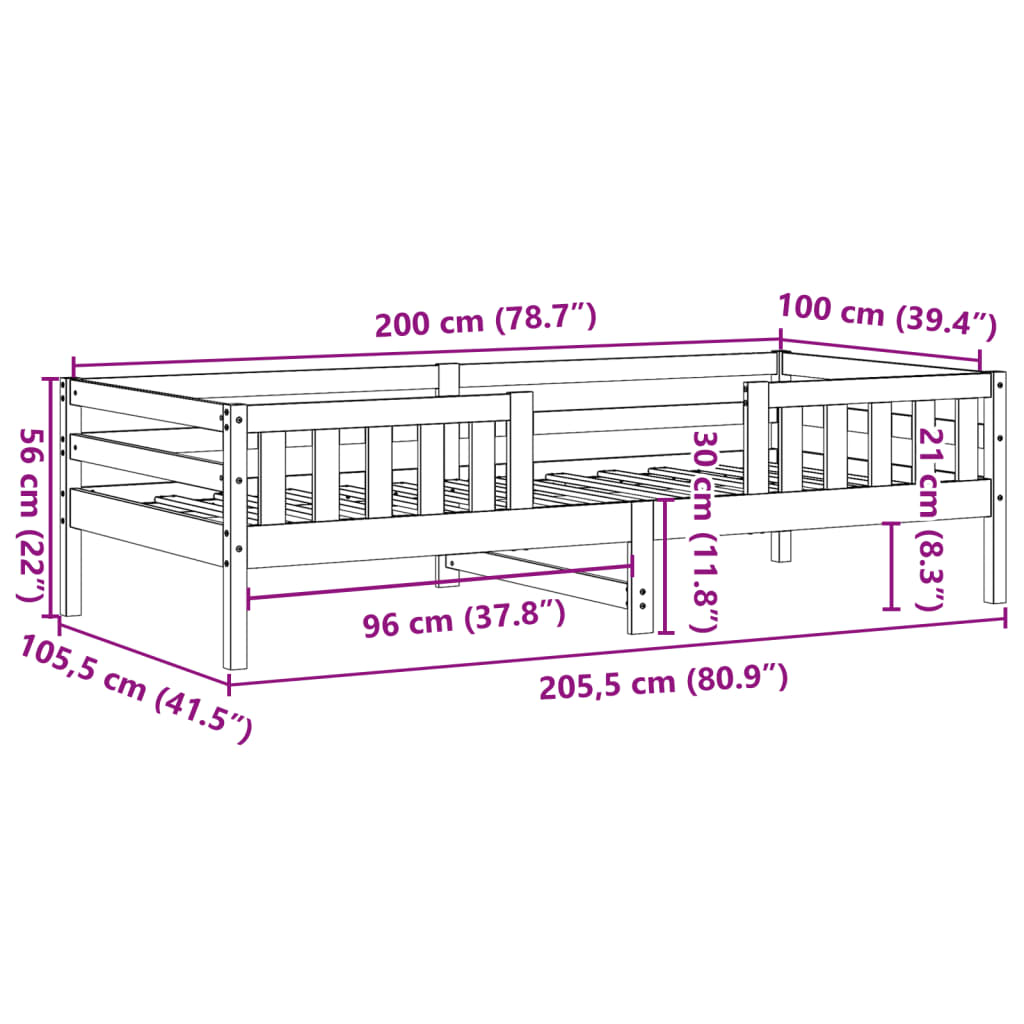 Bedframe massief grenenhout 100x200 cm
