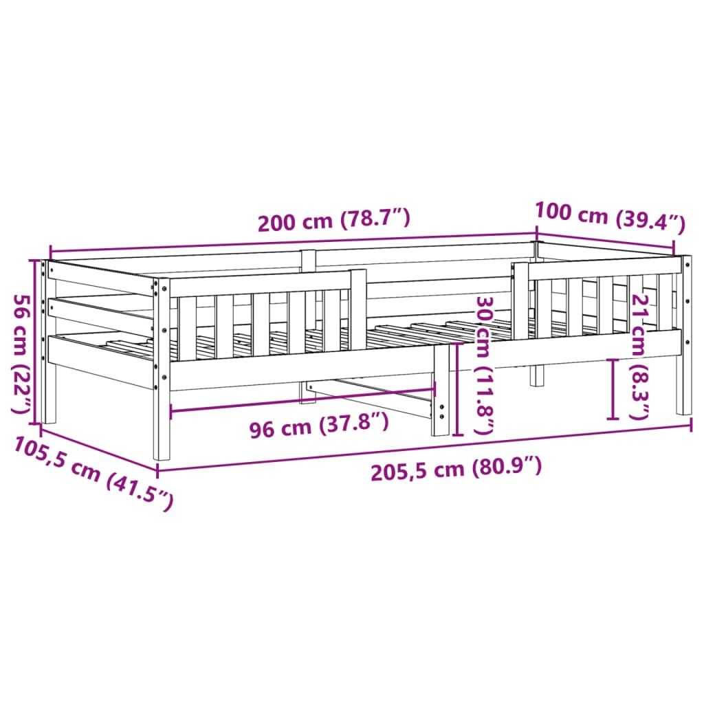 Bedframe massief grenenhout wasbruin 100x200 cm