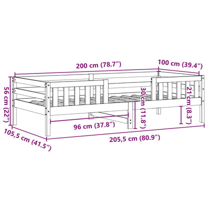 Bedframe massief grenenhout wasbruin 100x200 cm
