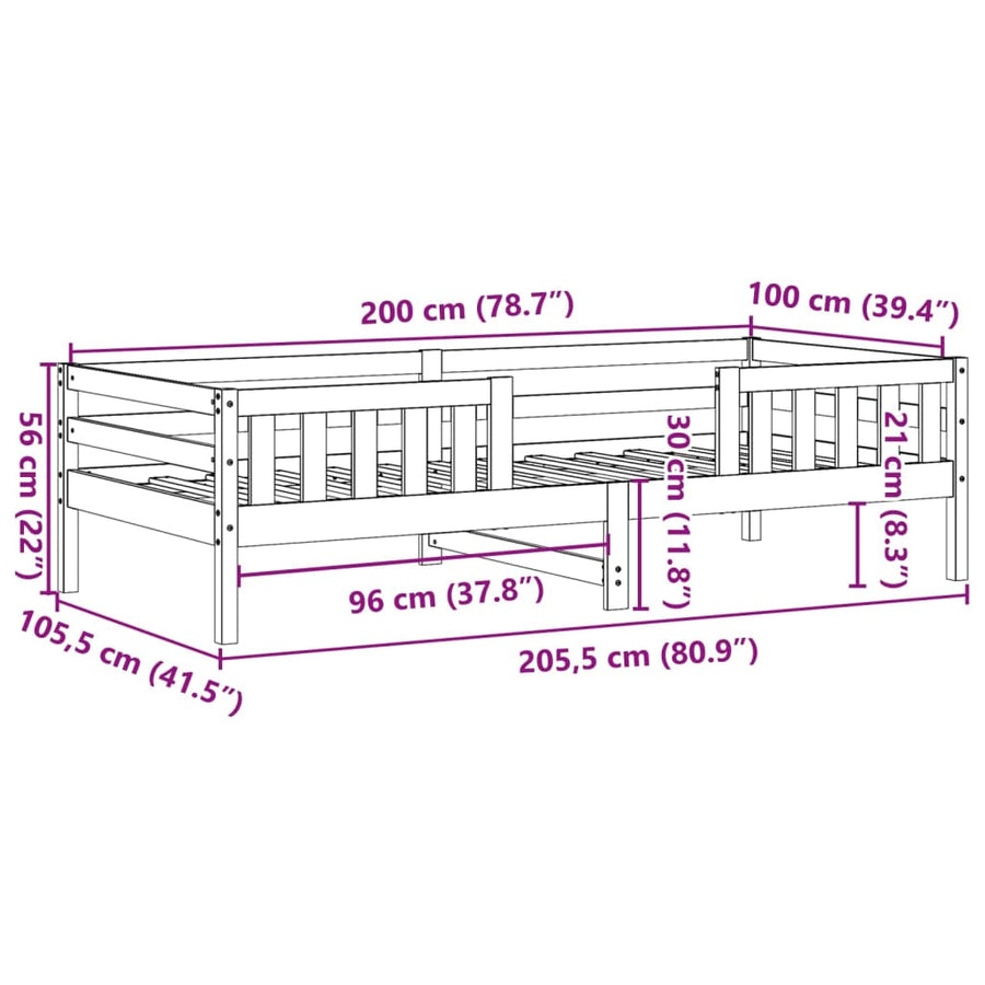 Bedframe massief grenenhout wasbruin 100x200 cm