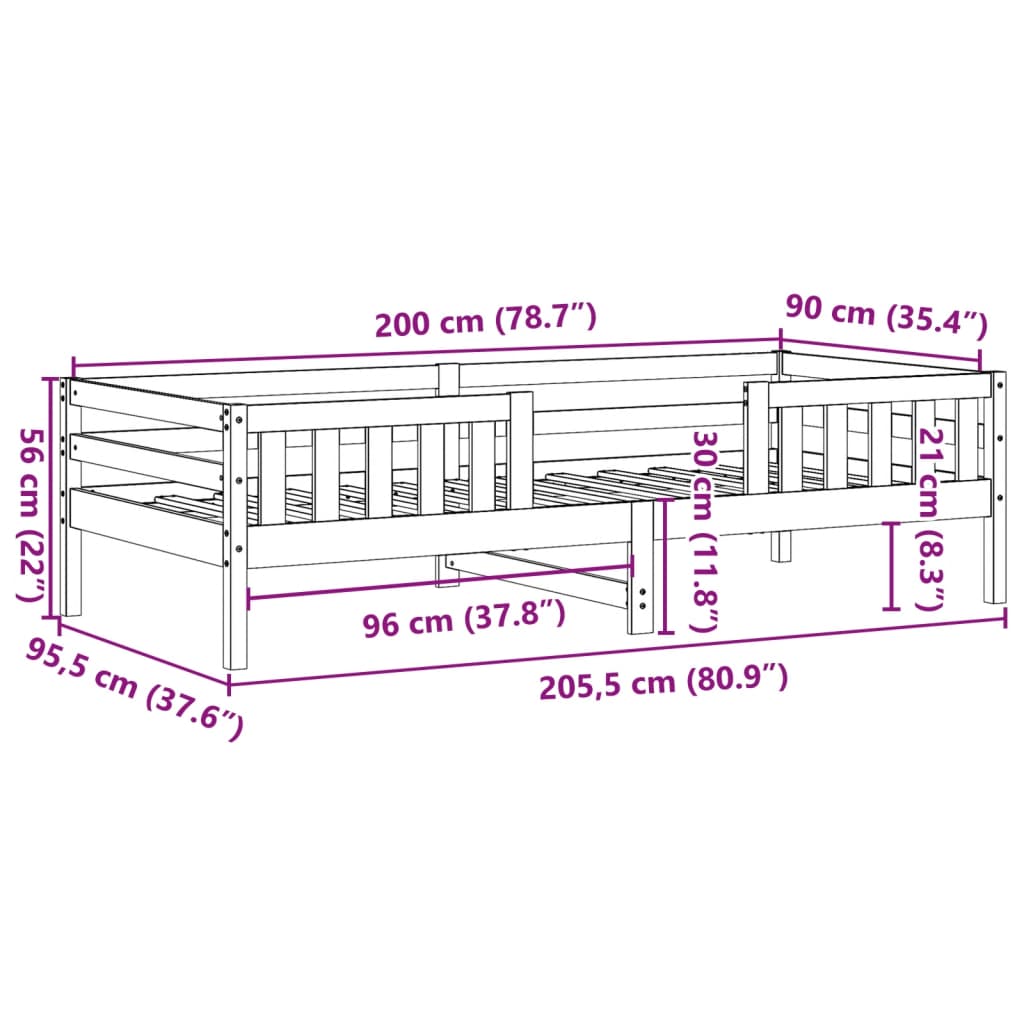 Bedframe massief grenenhout 90x200 cm