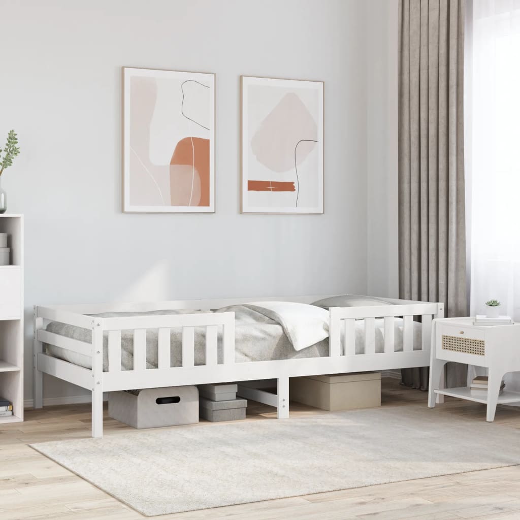 Bedframe massief grenenhout wit 90x200 cm