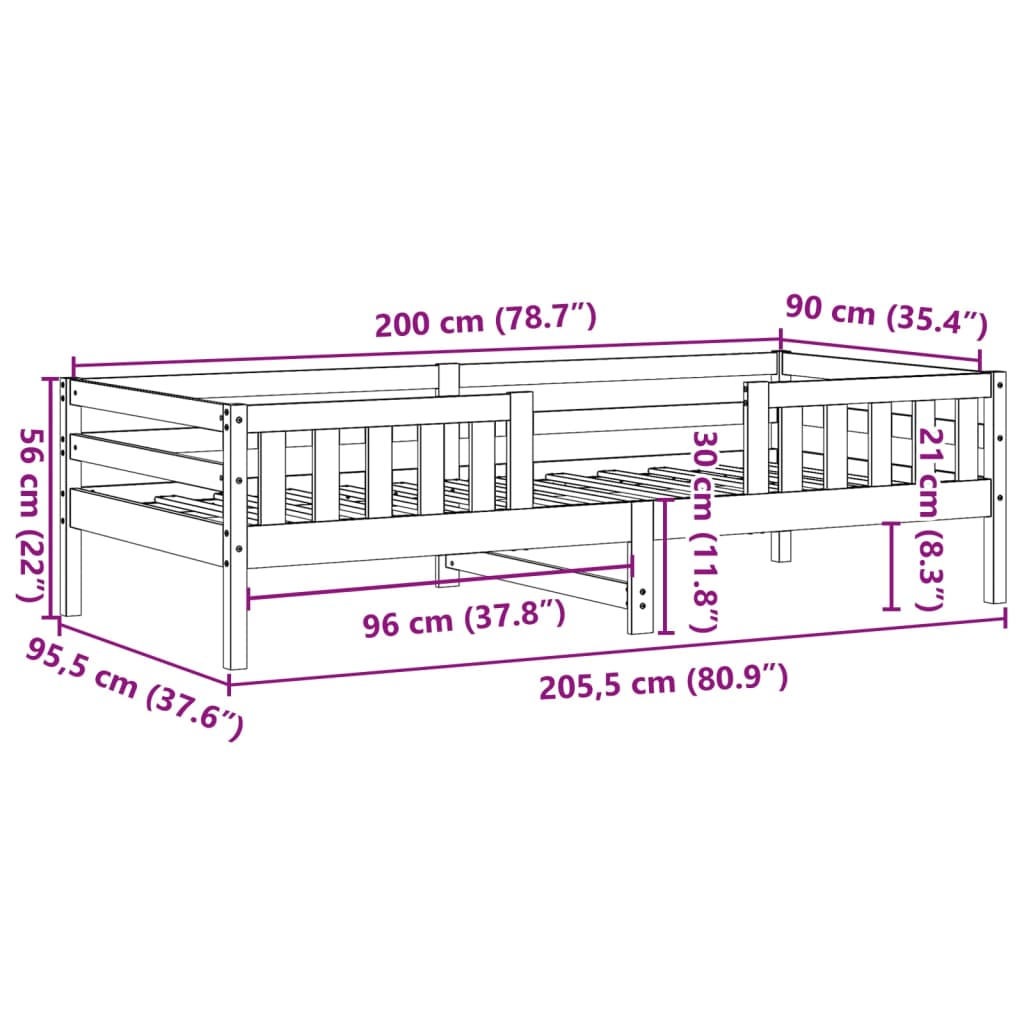 Bedframe massief grenenhout wit 90x200 cm