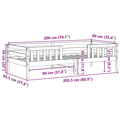 Bedframe massief grenenhout wit 90x200 cm