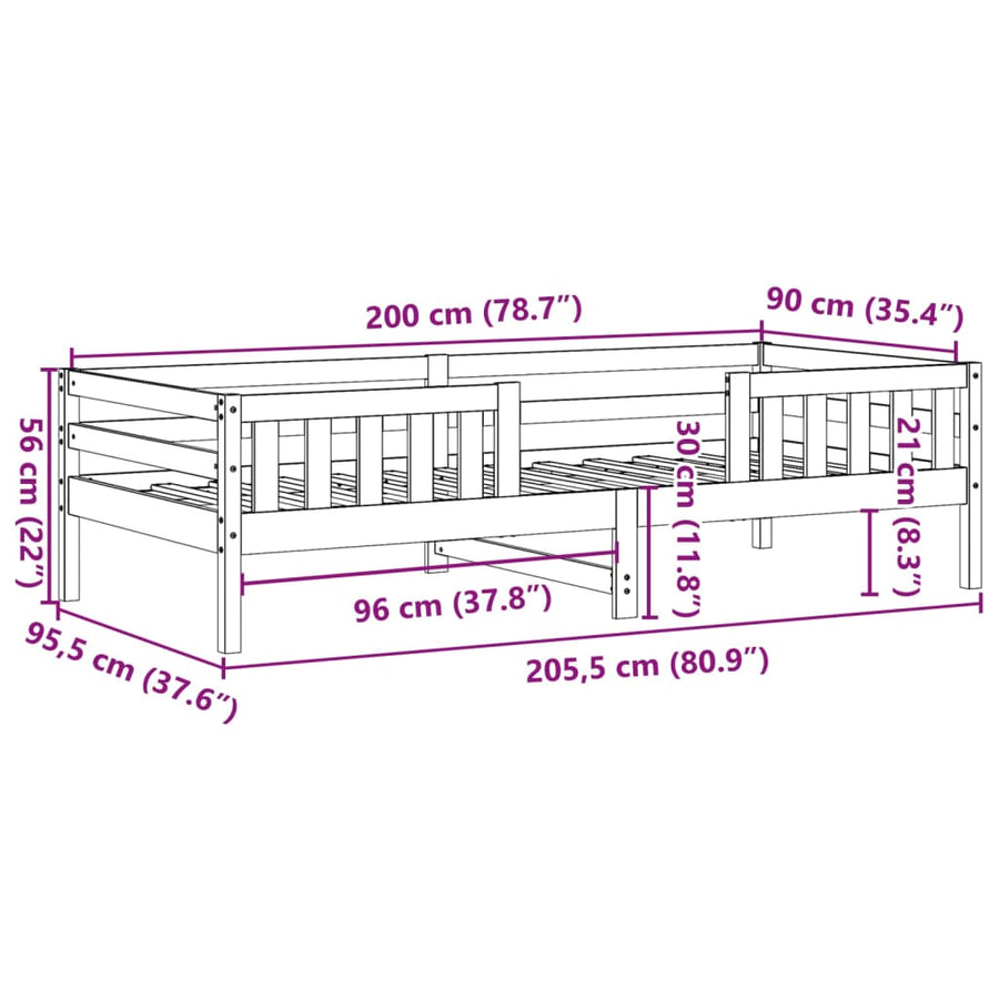 Bedframe massief grenenhout wit 90x200 cm
