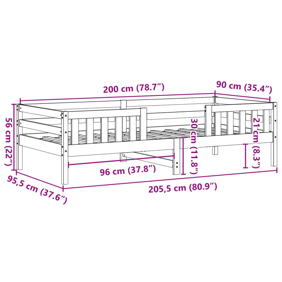 Bedframe massief grenenhout wasbruin 90x200 cm