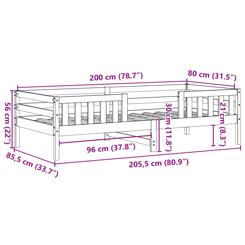 Bedframe massief grenenhout wit 80x200 cm