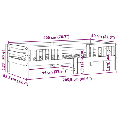Bedframe massief grenenhout wasbruin 80x200 cm