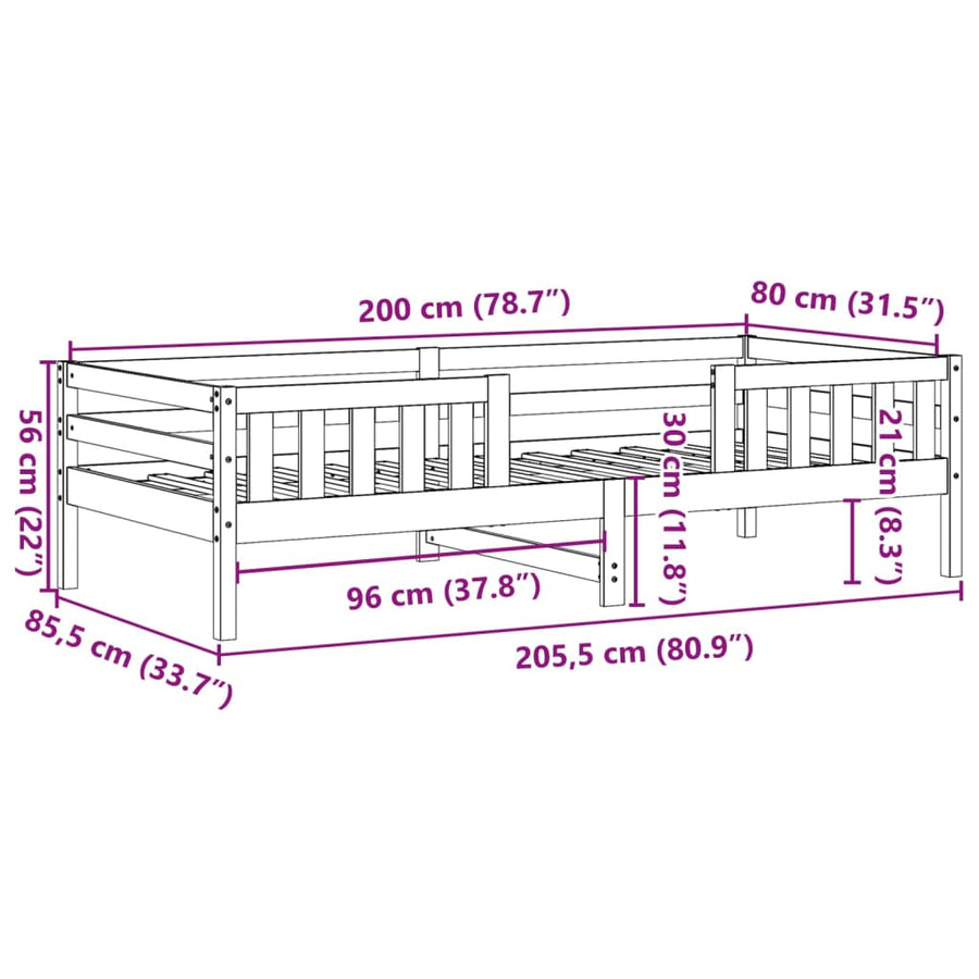 Bedframe massief grenenhout wasbruin 80x200 cm