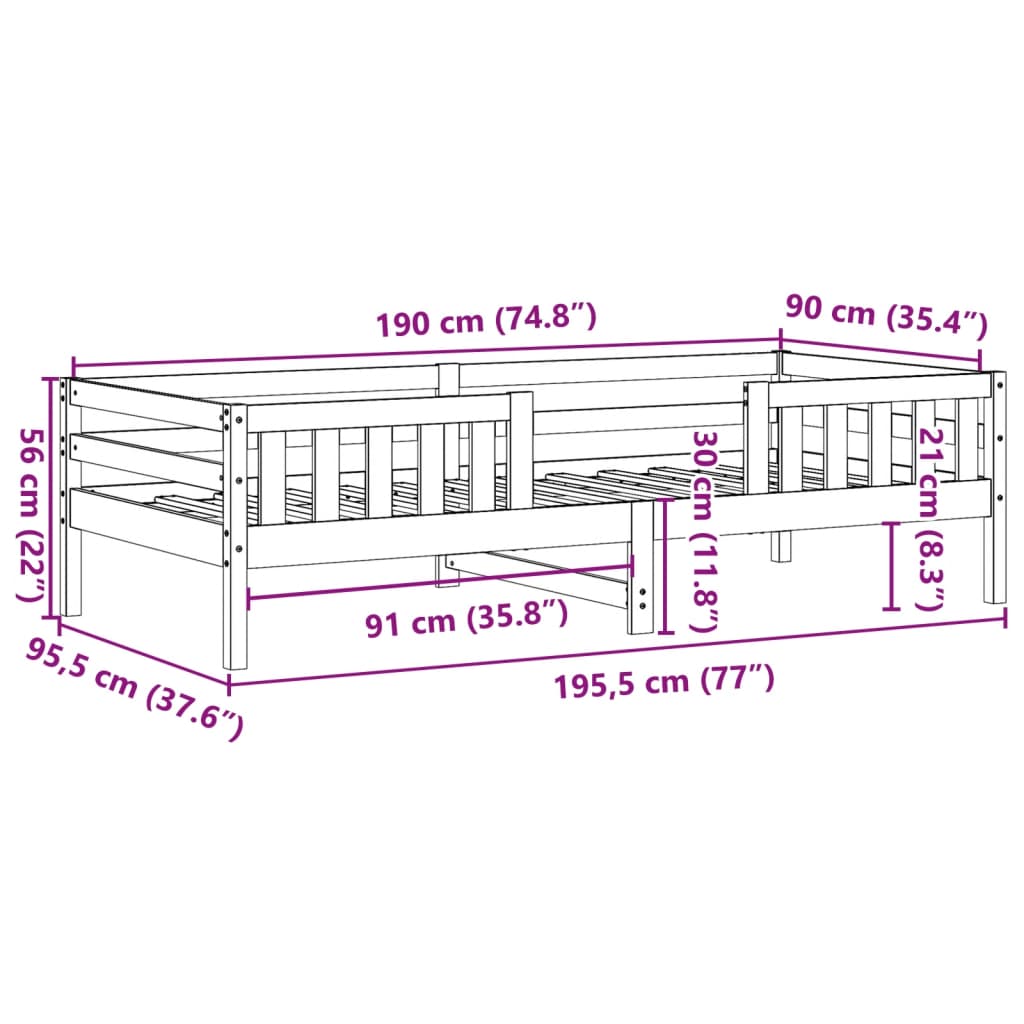 Bedframe 90x190 cm massief grenenhout wit