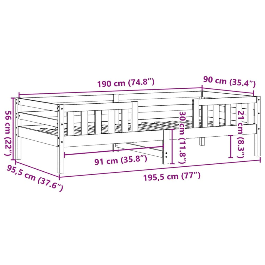 Bedframe 90x190 cm massief grenenhout wit