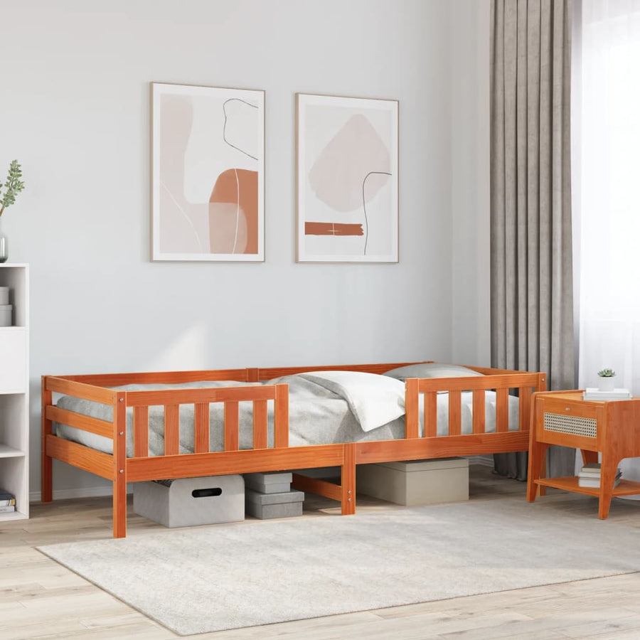 Bedframe massief grenenhout wasbruin 90x190 cm