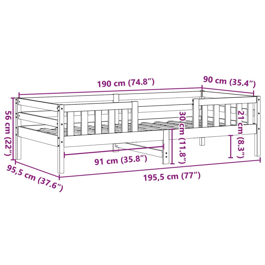 Bedframe massief grenenhout wasbruin 90x190 cm