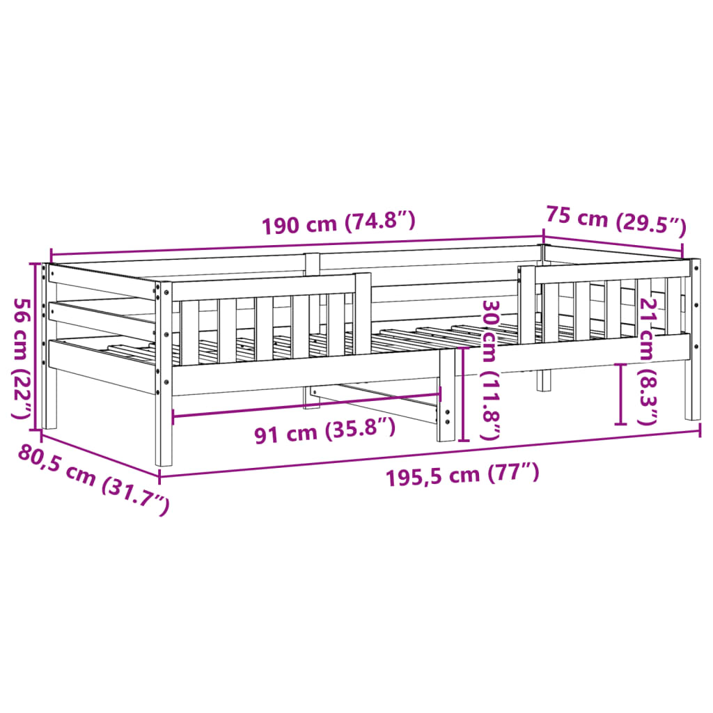 Bedframe massief grenenhout 75x190 cm