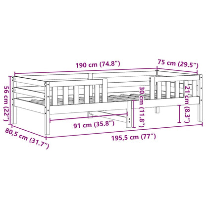 Bedframe massief grenenhout wasbruin 75x190 cm