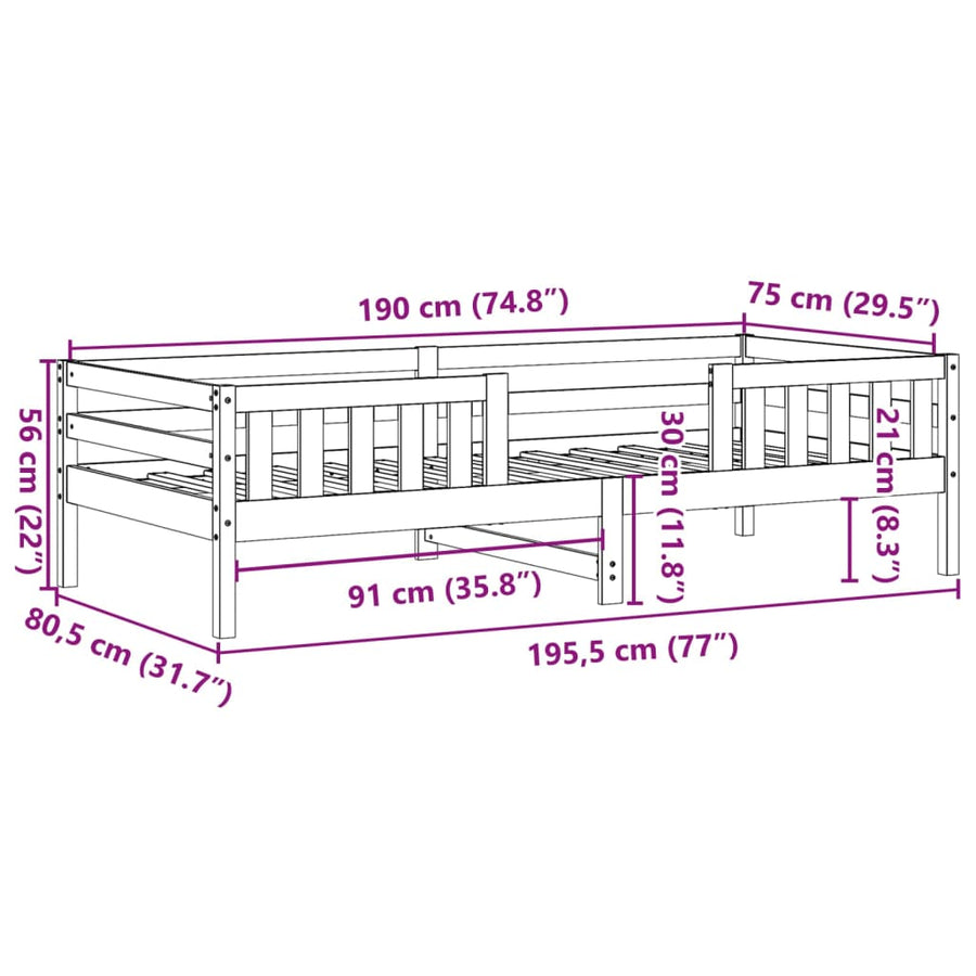 Bedframe massief grenenhout wasbruin 75x190 cm