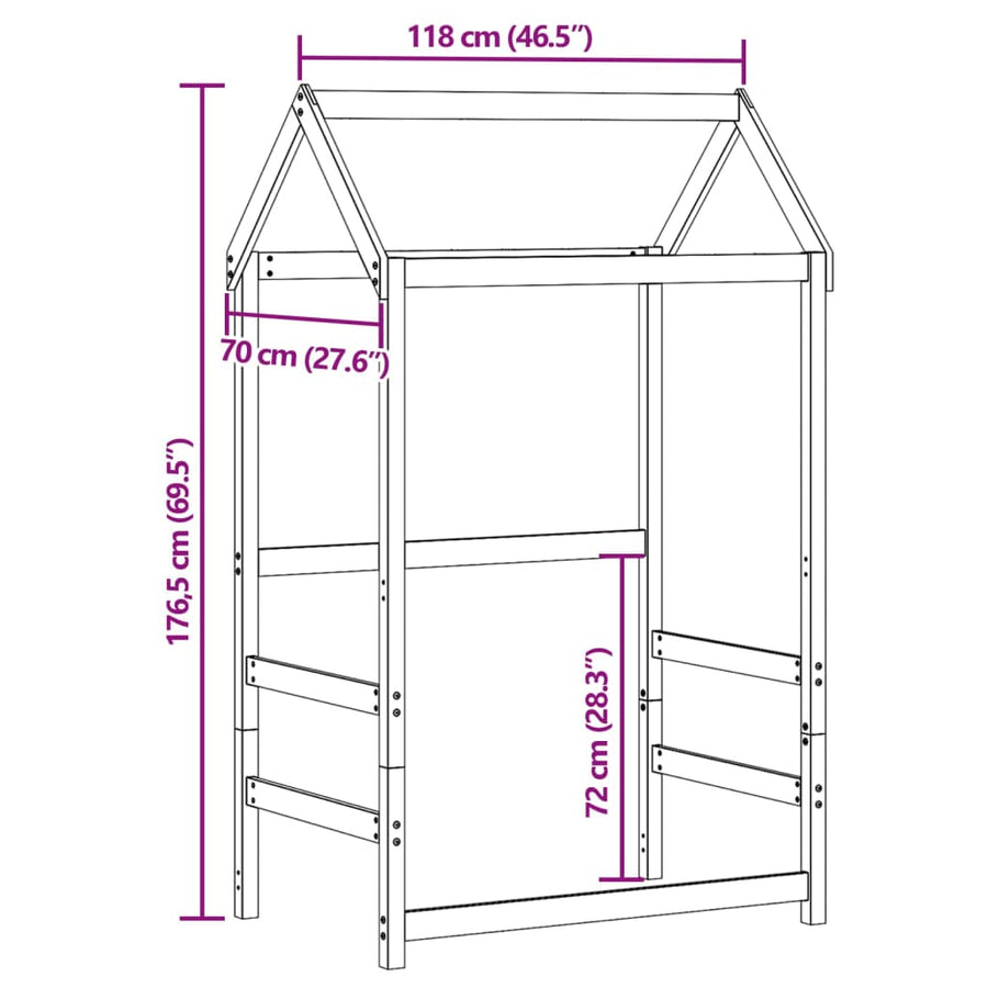 Kinderbedhuisje 118x70x176,5 cm massief grenenhout wasbruin