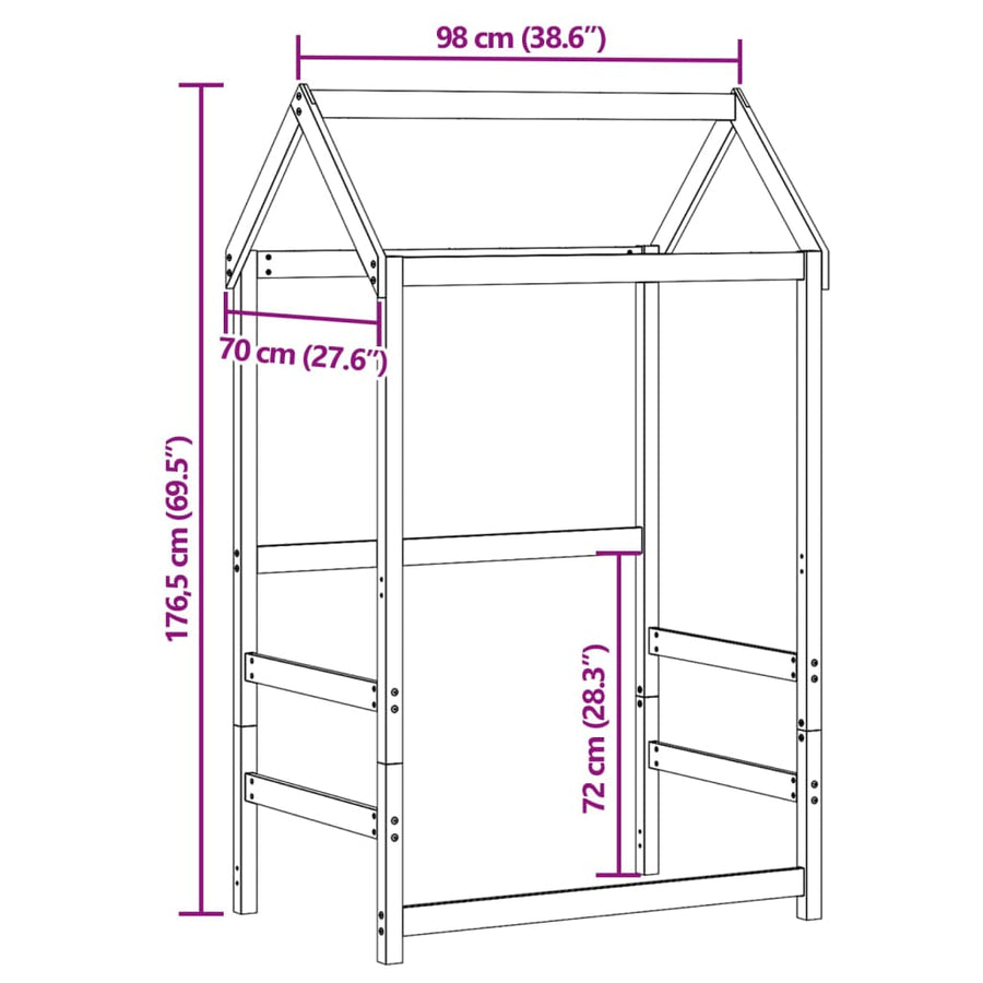 Kinderbedhuisje 98x70x176,5 cm massief grenenhout