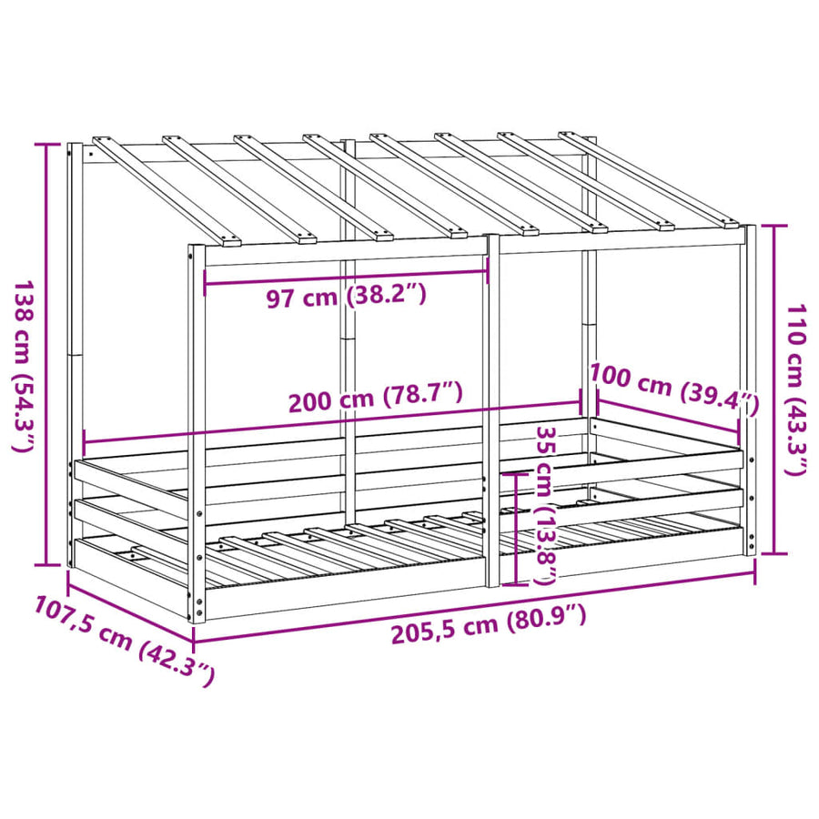 Kinderbed met bedhuis 100x200 cm massief grenenhout
