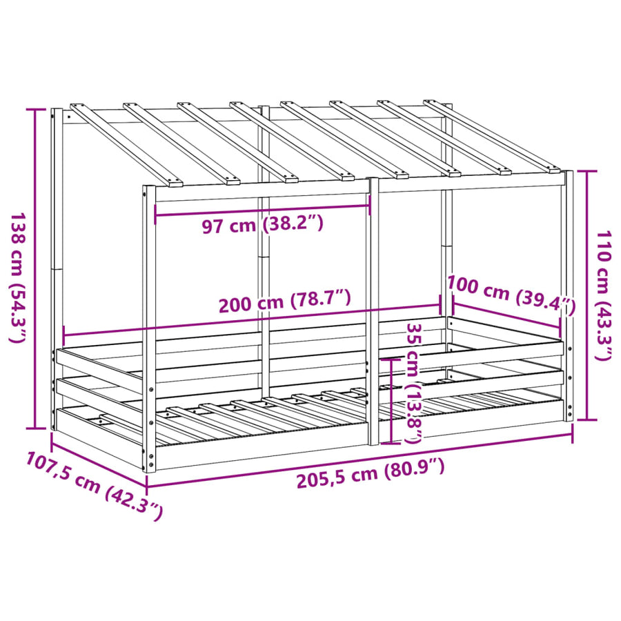 Kinderbed met bedhuis 100x200 cm massief grenenhout wit