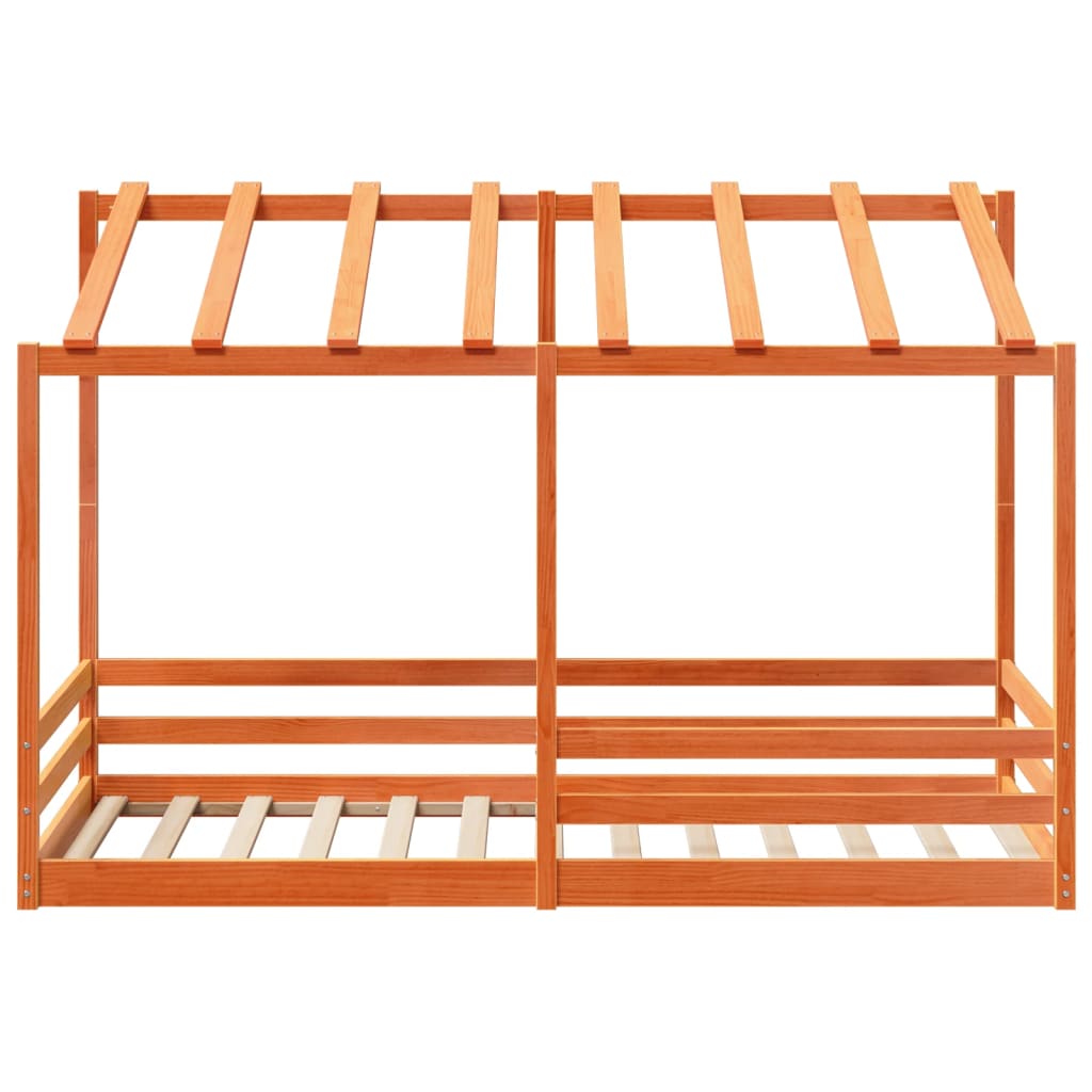 Kinderbed met bedhuis 100x200 cm massief grenenhout wasbruin