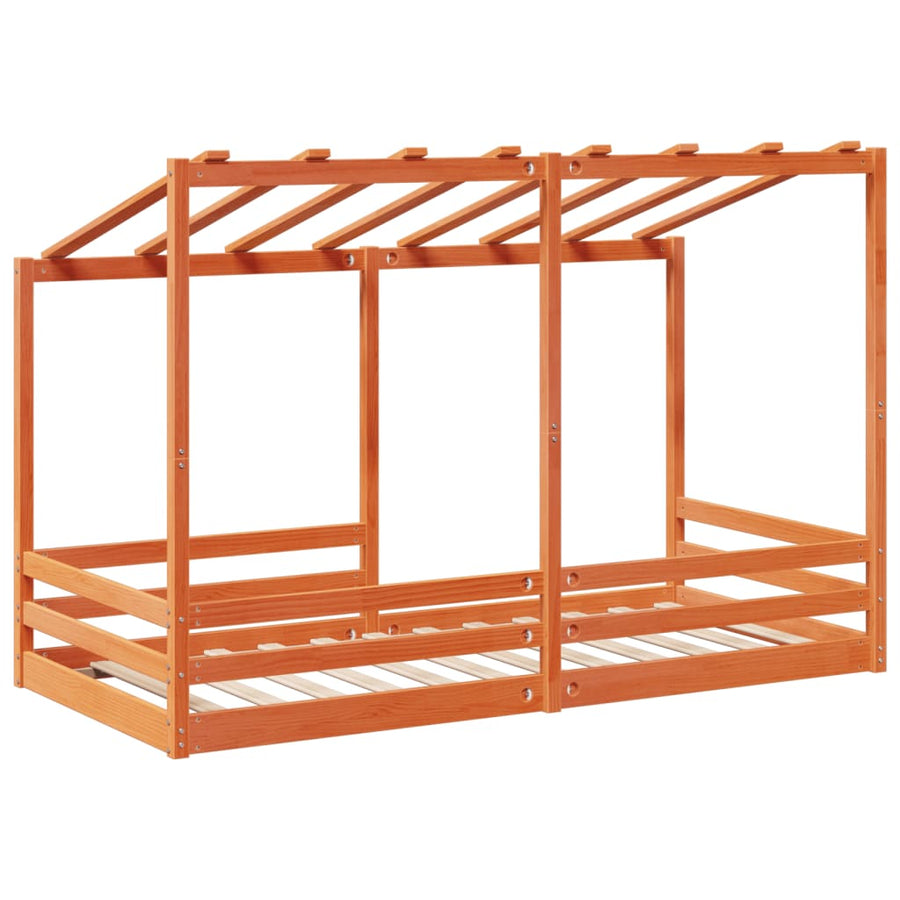 Kinderbed met bedhuis 100x200 cm massief grenenhout wasbruin