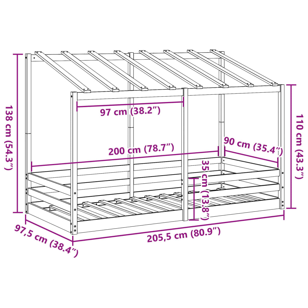 Kinderbed met bedhuis 90x200 cm massief grenenhout
