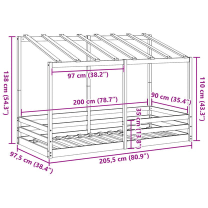 Kinderbed met bedhuis 90x200 cm massief grenenhout