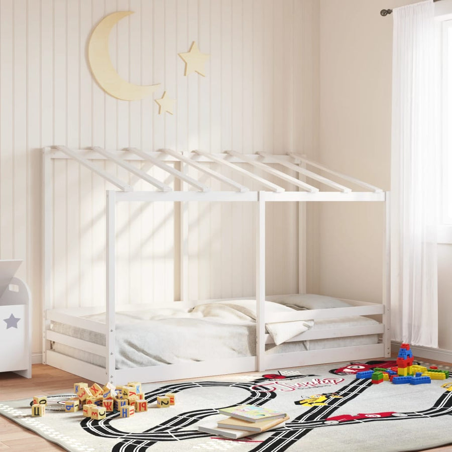 Kinderbed met bedhuis 90x200 cm massief grenenhout wit