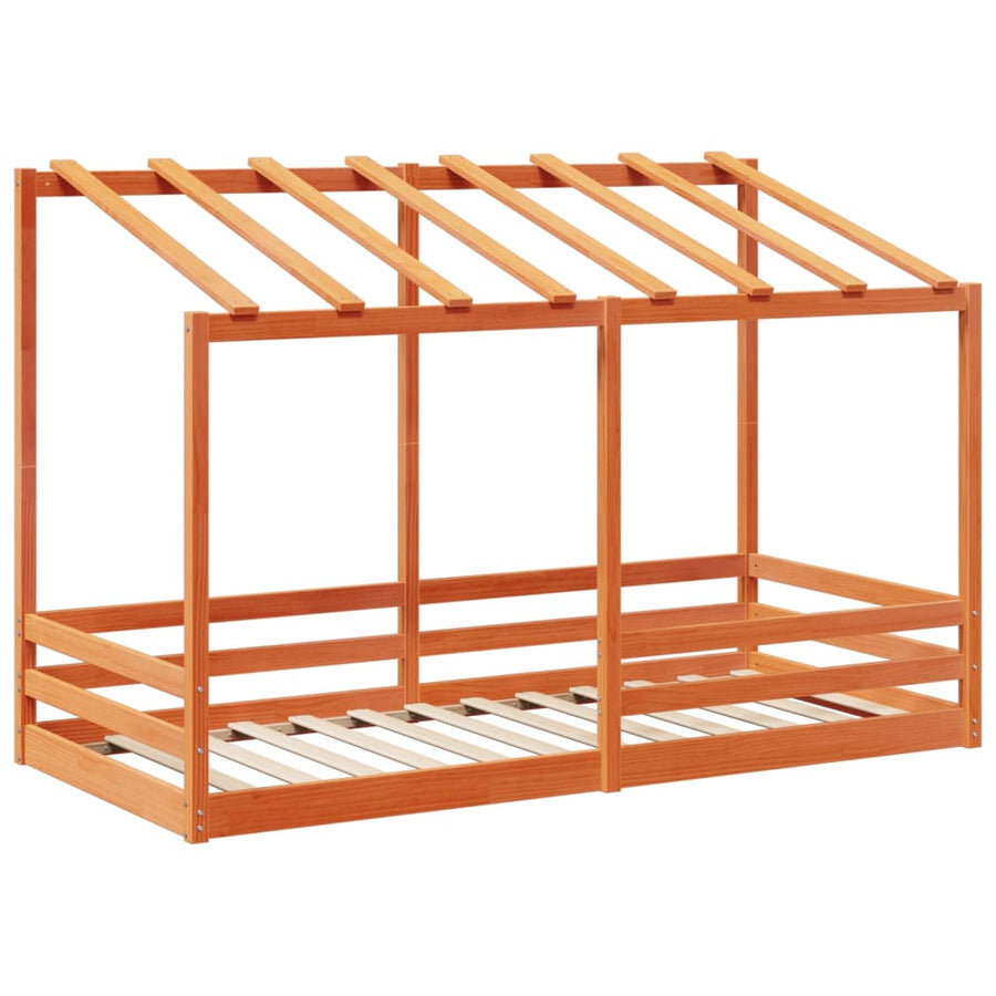 Kinderbed met bedhuis 90x200 cm massief grenenhout wasbruin