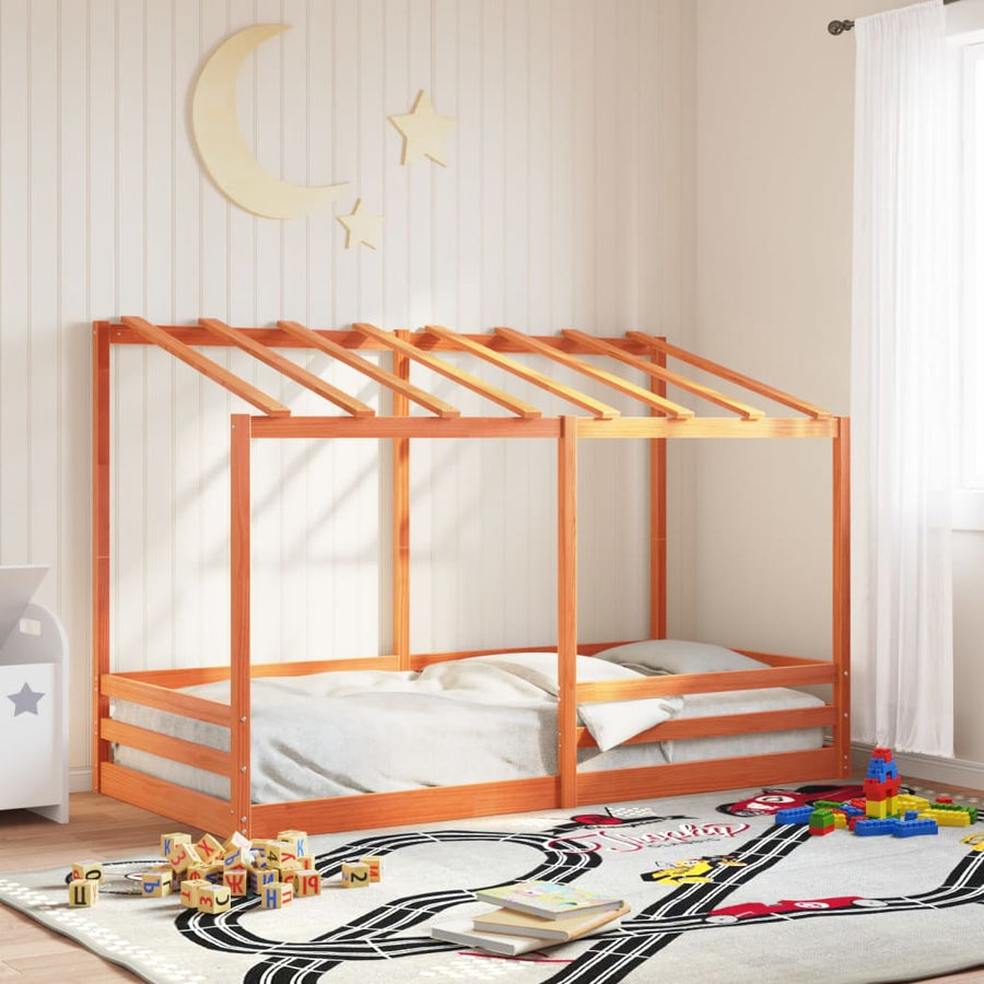 Kinderbed met bedhuis 90x200 cm massief grenenhout wasbruin