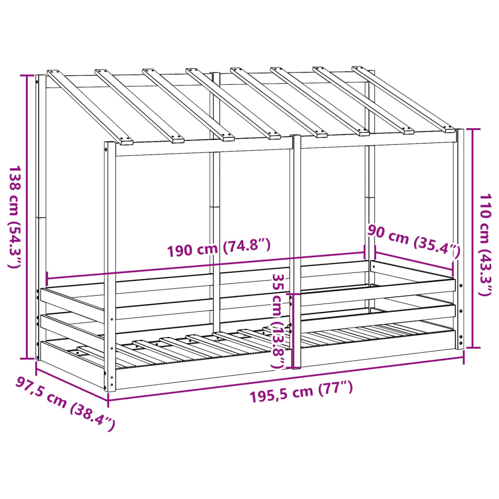 Kinderbed met bedhuis 90x190 cm massief grenenhout