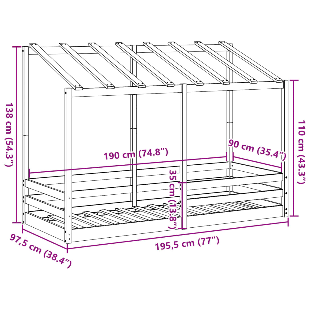 Kinderbed met bedhuis 90x190 cm massief grenenhout wit