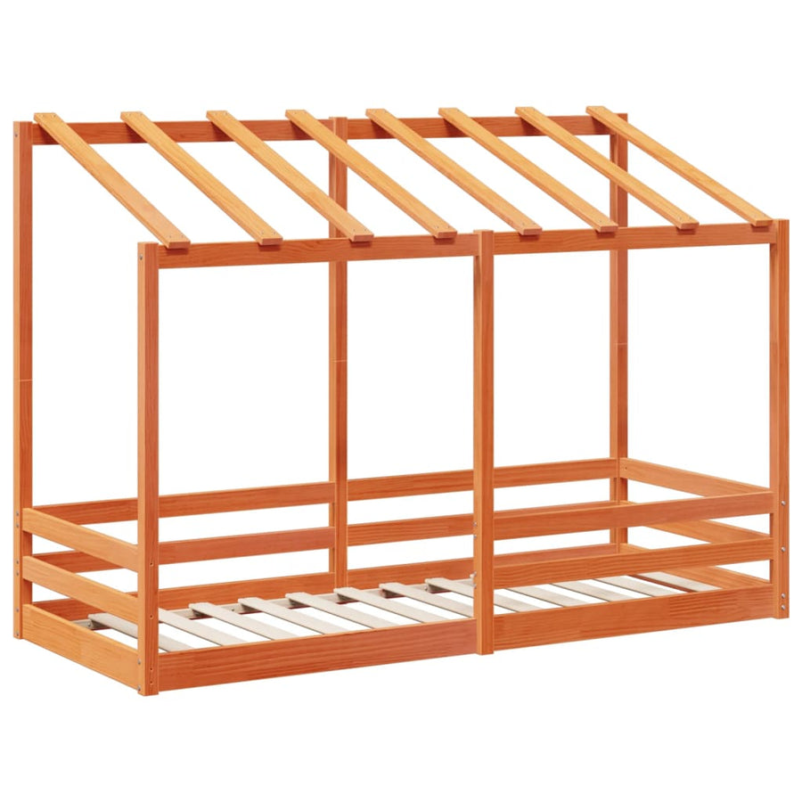 Kinderbed met bedhuis 90x190 cm massief grenenhout wasbruin