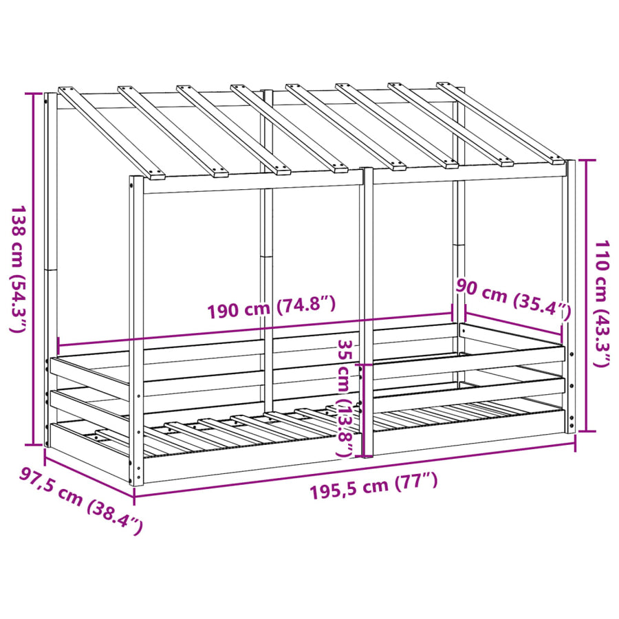 Kinderbed met bedhuis 90x190 cm massief grenenhout wasbruin