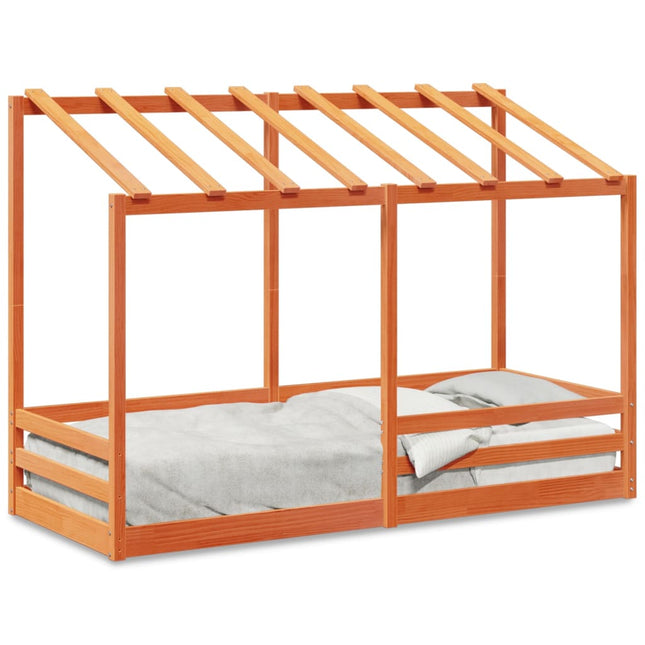 Kinderbed met bedhuis 90x190 cm massief grenenhout wasbruin