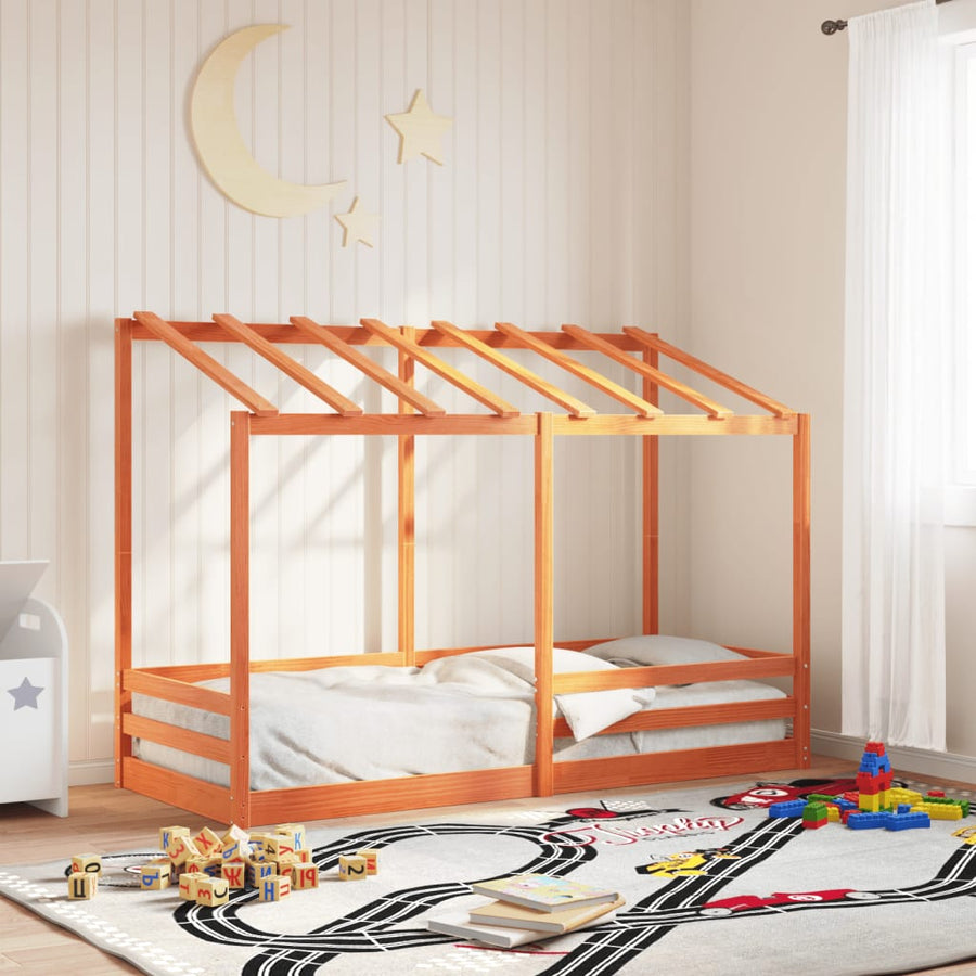 Kinderbed met bedhuis 75x190 cm massief grenenhout wasbruin