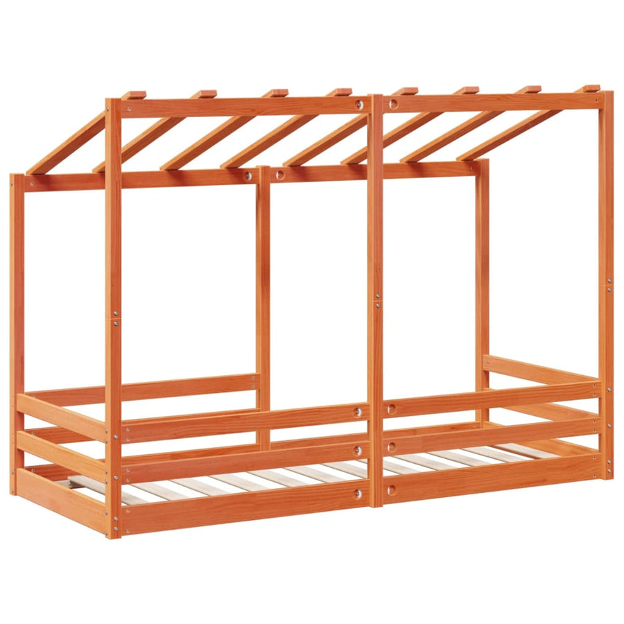Kinderbed met bedhuis 75x190 cm massief grenenhout wasbruin