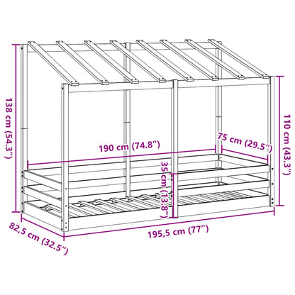 Kinderbed met bedhuis 75x190 cm massief grenenhout wasbruin