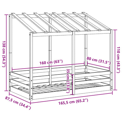 Kinderbed met bedhuis 80x160 cm massief grenenhout