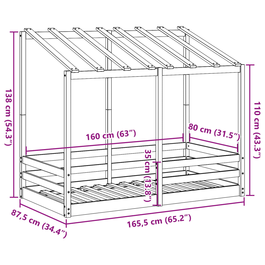 Kinderbed met bedhuis 80x160 cm massief grenenhout wasbruin