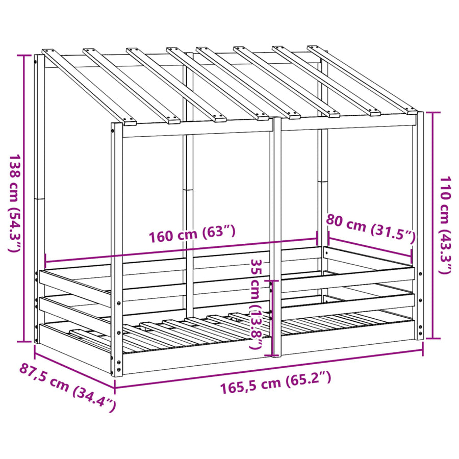 Kinderbed met bedhuis 80x160 cm massief grenenhout wasbruin