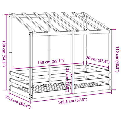 Kinderbed met bedhuis 70x140 cm massief grenenhout wit